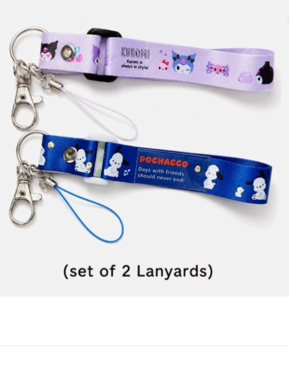 （Set of 2) Pochacco Kuromi Lanyard Neck Strap Keychain Badge Card Holder JAPAN
